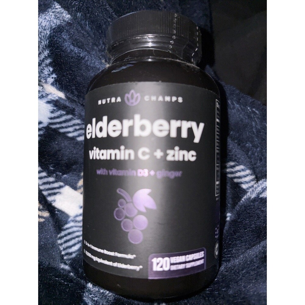 Elderberry, Vitamin C + Zinc with Vitamin D3 + Ginger, 120 Vegan Capsules